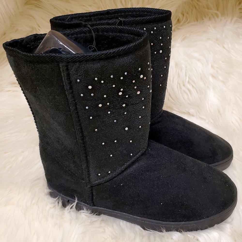 Via Rosa Women's Black Suede Faux Fur Ankle Boots SZ 8